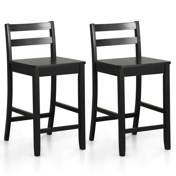 Barara King Bar stools,Barstools,Bar Chairs,Wooden Bar Stools Set of 2 with Ergonomic Backrest and Footrest-Black