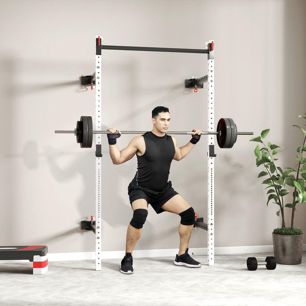 Barara King Adjustable Multi-Functional Racks with Pull Up Bar, Wall Mounted and Adjustable, Barbell Racks with 1000 Pounds Capacity, White