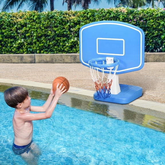 Barara King Basketball Hoop Stand with Ball and Pump for Inground Pools and Swimming Pool Games, Blue
