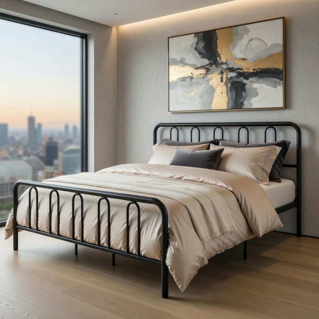 Barara King Bedroom Bed Frame with Headboard and Footboard, King Size Metal Bed Platform Frame for Apartment, Bedroom, Black