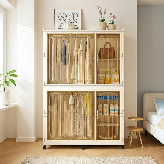 Barara King Bedroom Armoire Storage Cabinet,Wardrobe,Portable Wardrobe Closet Storage Organizer with 6 Magnetic Doors & 2 Hanging Rod, White