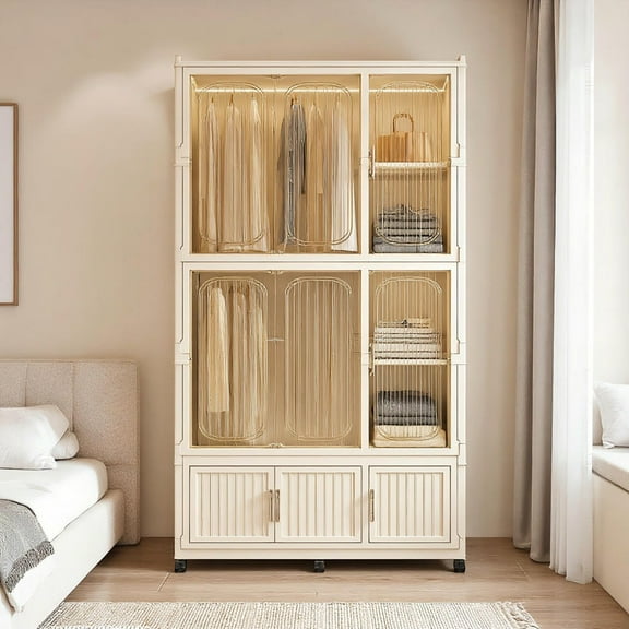 Barara King Bedroom Armoire Storage Cabinet,Wardrobe,Portable Wardrobe Closet Storage Organizer with 9 Magnetic Doors & 2 Hanging Rod, White