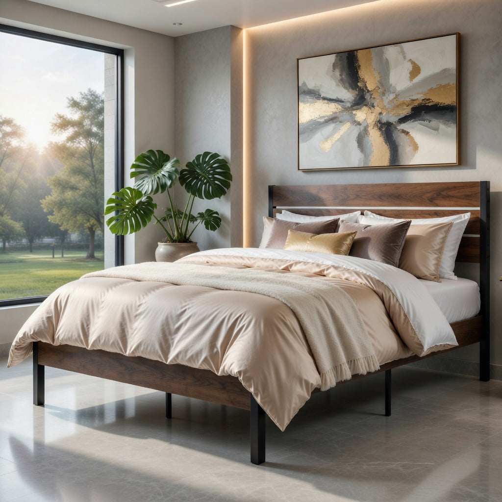 Barara King Bedroom Bed Frame, Bed Platform Frame,Full/King/Queen/Twin Size Bed Frame with High Headboard and Mute Bar-Full Size