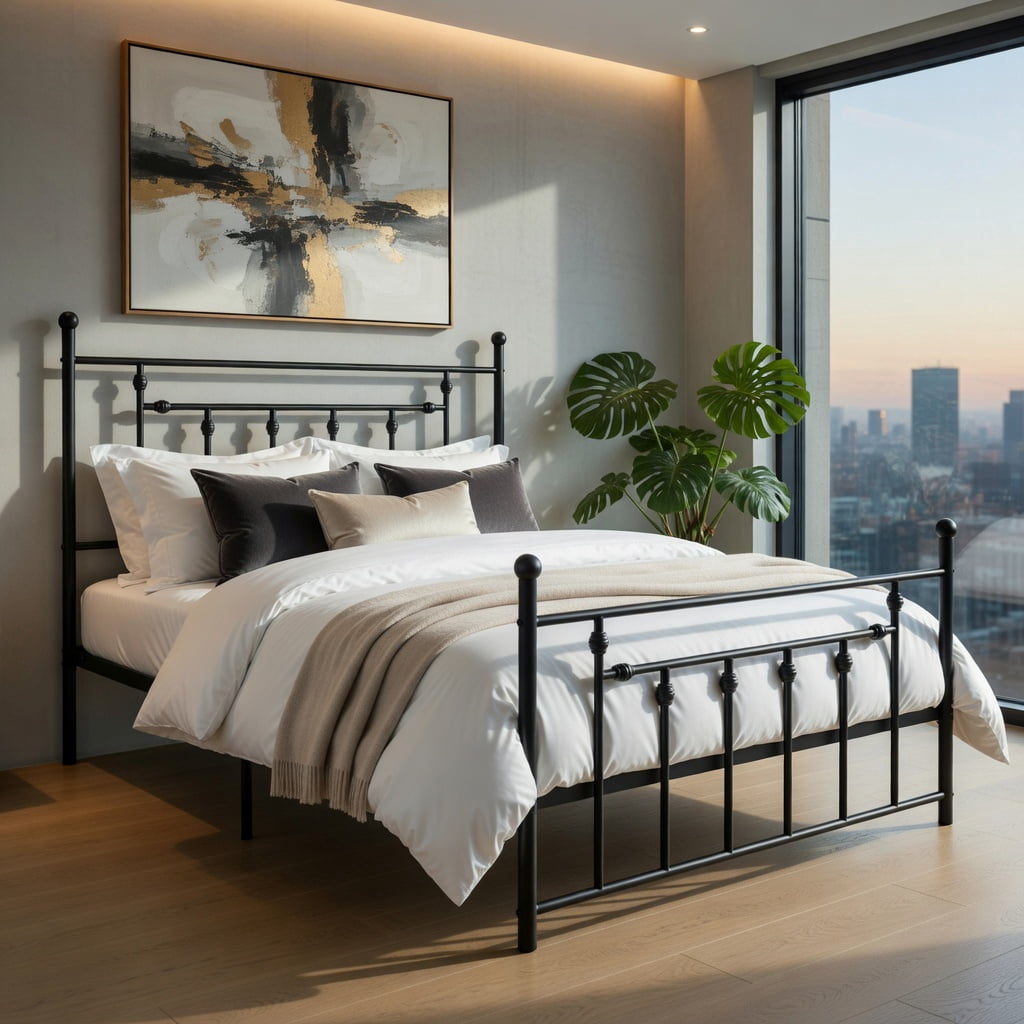 Barara King Bedroom Bed Frame, Bed Platform Frame,Full/Queen/Twin Size Heavy-duty Metal Bed Frame with Headboard-Full Size