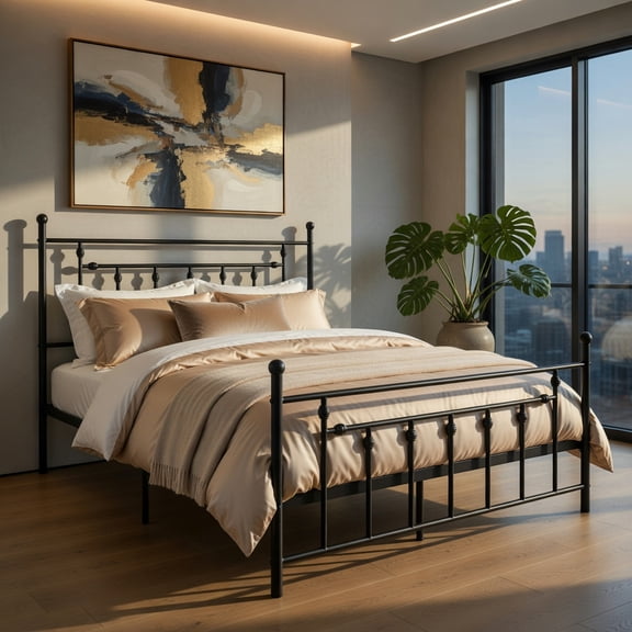 Barara King Bedroom Bed Frame, Bed Platform Frame,Full/Queen/Twin Size Heavy-duty Metal Bed Frame with Headboard-Queen Size