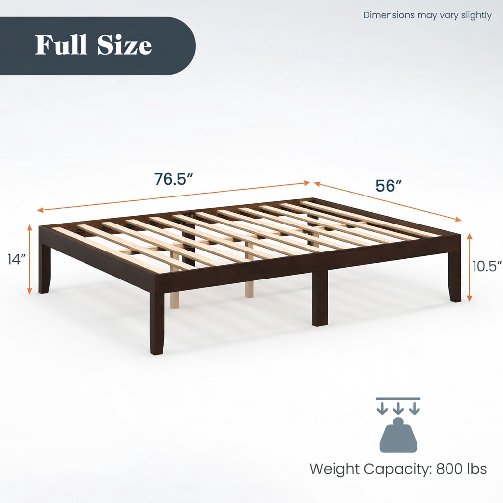 Barara King Bedroom Bed Frame, Bed Platform Frame,Full Size Wood Bed Frame with Wooden Slats Support and Rubber Wood Legs-Espresso