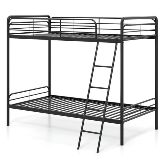 Barara King Bedroom Bed Frame, Bed Platform Frame,Heavy Duty Metal Bunk Bed with Ladder and Safety Guardrails-Black