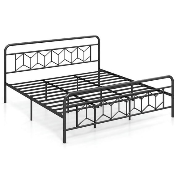 Barara King Bedroom Bed Frame, Bed Platform Frame,Platform Bed with High Headboard and Snap Lock Metal Slats-King Size