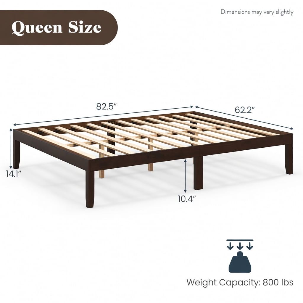 Barara King Bedroom Bed Frame, Bed Platform Frame,Queen Size Wood Bed Frame with Wooden Slats Support and Rubber Wood Legs-Espresso