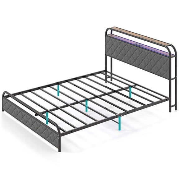 Barara King Bedroom Bed Frame, Bed Platform Frame,Twin/Full/Queen Size Bed Frame with LED Lights and Charging Station-Full Size
