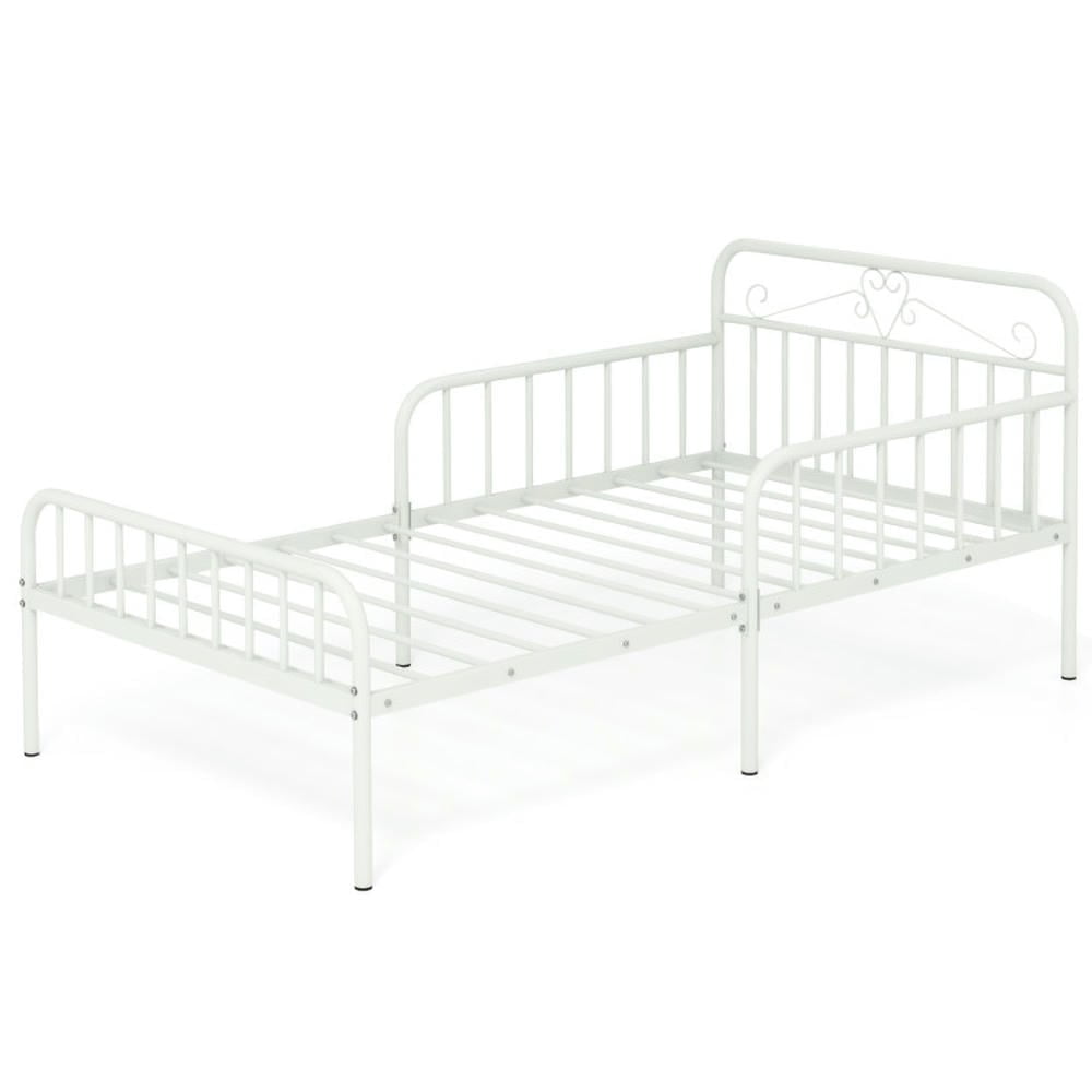 Barara King Bedroom Bed Frame, Bed Platform Frame,Twin Size Bed Frame with Headboard and Safety Side Guardrails-White