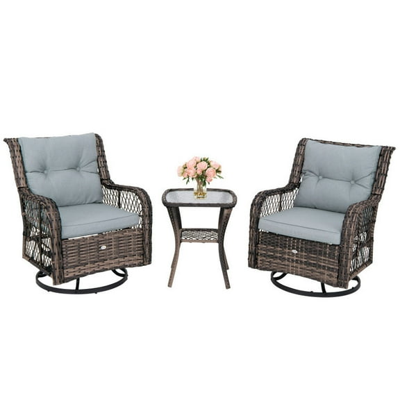 Barara King Bistro Set,Outdoor Patio Set,Outdoor Conversation Set,3 Pieces Outdoor Swivel Rocker Set with Small Side Table-Gray