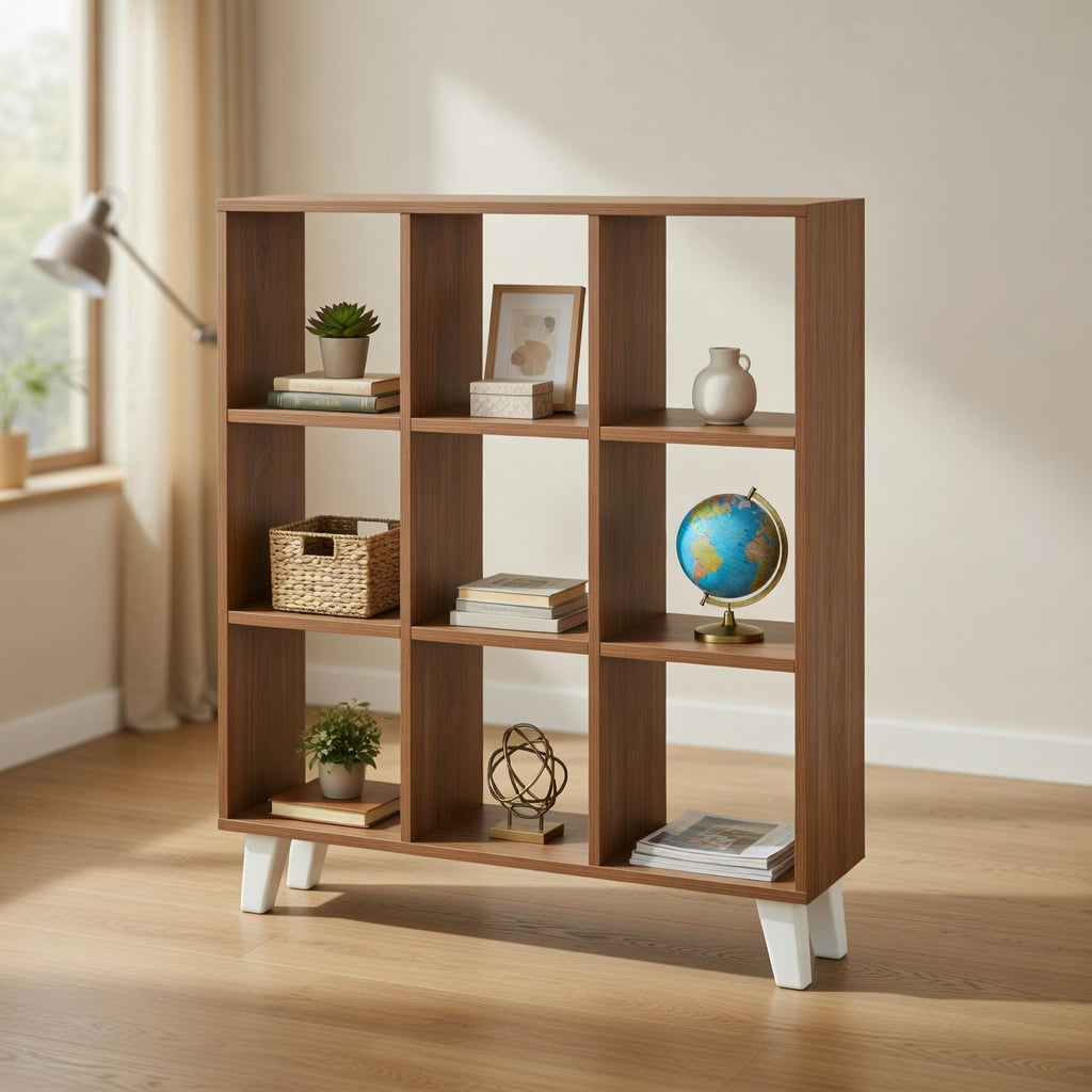 Barara King Book Shelf, Bookshelves,9-Cube Bookcase with 6 Removable Shelves and Raised Support Feet-Brown