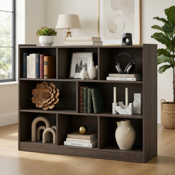 Barara King Bookcase, Storage Display Open Bookshelf,3-Tier Open Bookcase 8-Cube Floor Standing Storage Shelves Display Cabinet-Gray