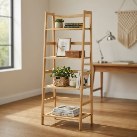 Barara King Bookcase, Storage Display Open Bookshelf,47.5 Inch 4-Tier Multifunctional Bamboo Bookcase Storage Stand Rack