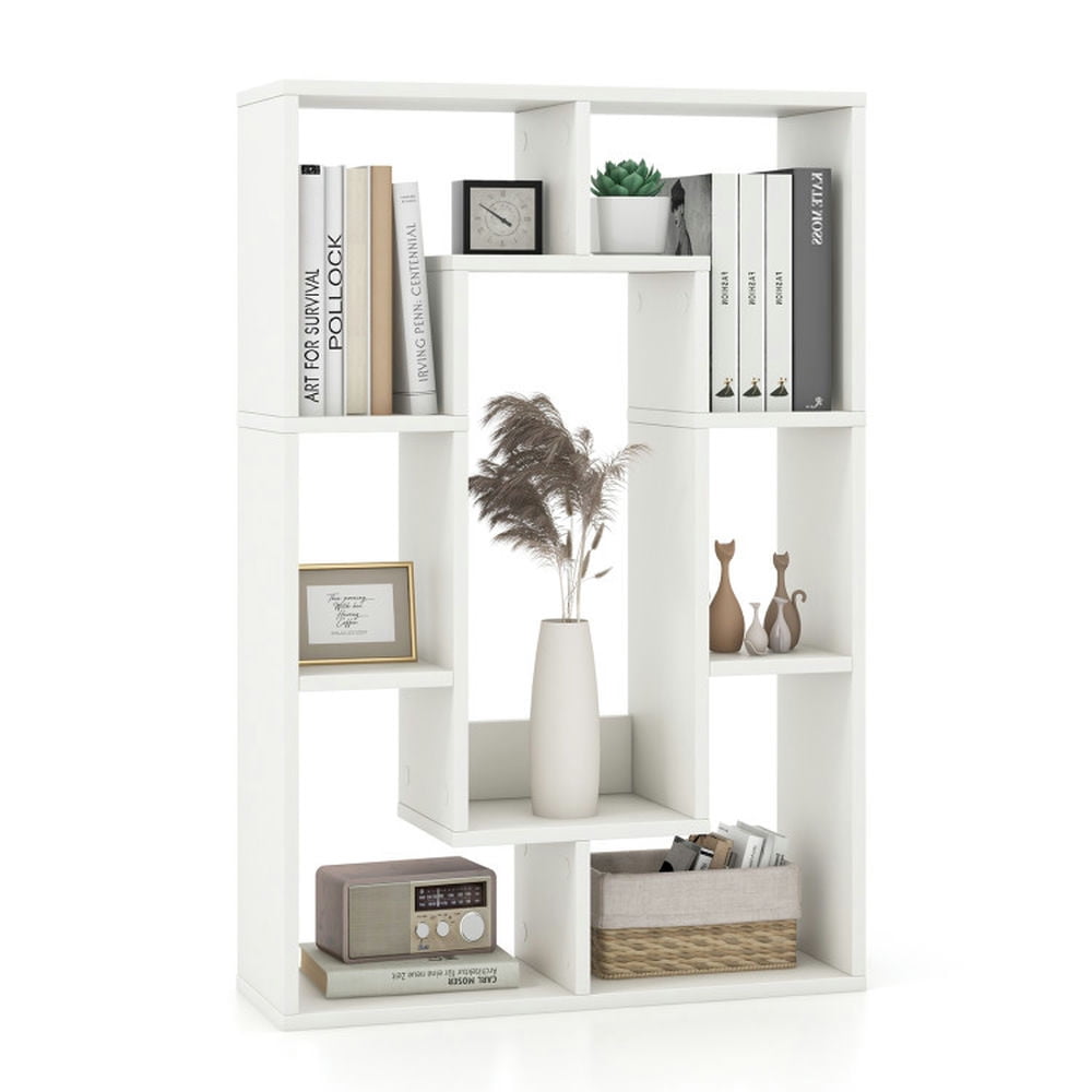 White Geometric 7-Cube Wood Bookshelf with Anti-Toppling Device