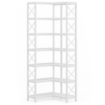 Barara King Bookshelf, Bookcase, Display Standing Shelf,7-Tier Corner Bookshelf Corner Bookcase Storage Display Rack,White