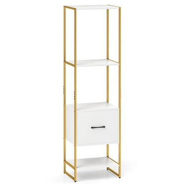 Barara King Bookshelf, Bookcase, Display Standing Shelf5-Tier Narrow Bookcase with 4 Open Shelves and Storage Drawer-White