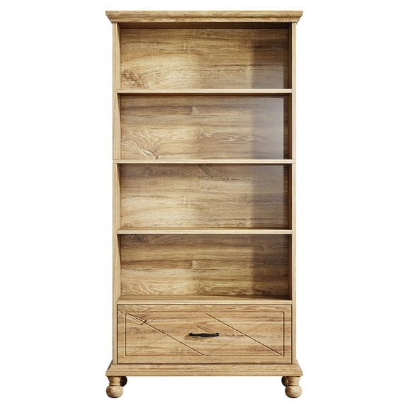 Barara King Bookshelf, Bookcase, Display Standing Shelf6-Shelf Bookcase with Drawer, 71" Bookshelf with Solid Wood Legs,Oak