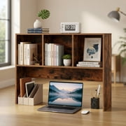 Barara King Bookshelf, Bookcase, Display Standing ShelfComputer Desktop Bookcase with 4 Cubbies and Open Back Compartment-Coffee