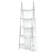 Resenkos Bookshelf,Shelf, Open Bookcase Book Shelf,Storage Shelf Unit Plant Stand, 5-Tier Wall-leaning Ladder Shelf Display Rack for Plants and Books-White