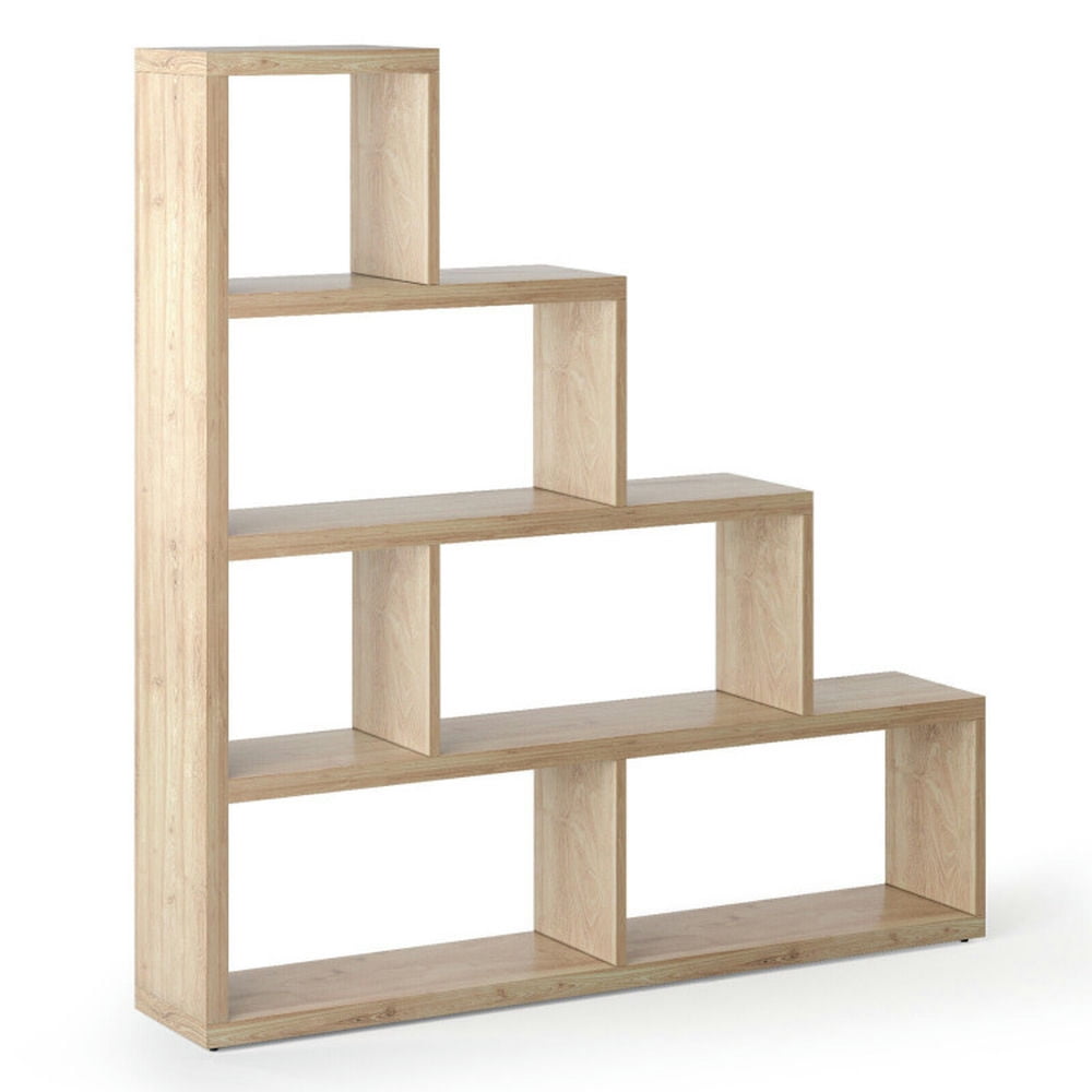 Resenkos Bookshelf,Shelf, Open Bookcase Book Shelf,Storage Shelf Unit Plant Stand,6 Cubes Ladder Shelf Corner Bookshelf Storage Bookcase-Natural