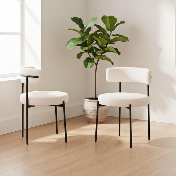 Barara King Boucle Dining Chair Set of 2 with Curved Backrest and Metal Legs for Modern Dining Room, Kitchen, Restaurant Seating, White