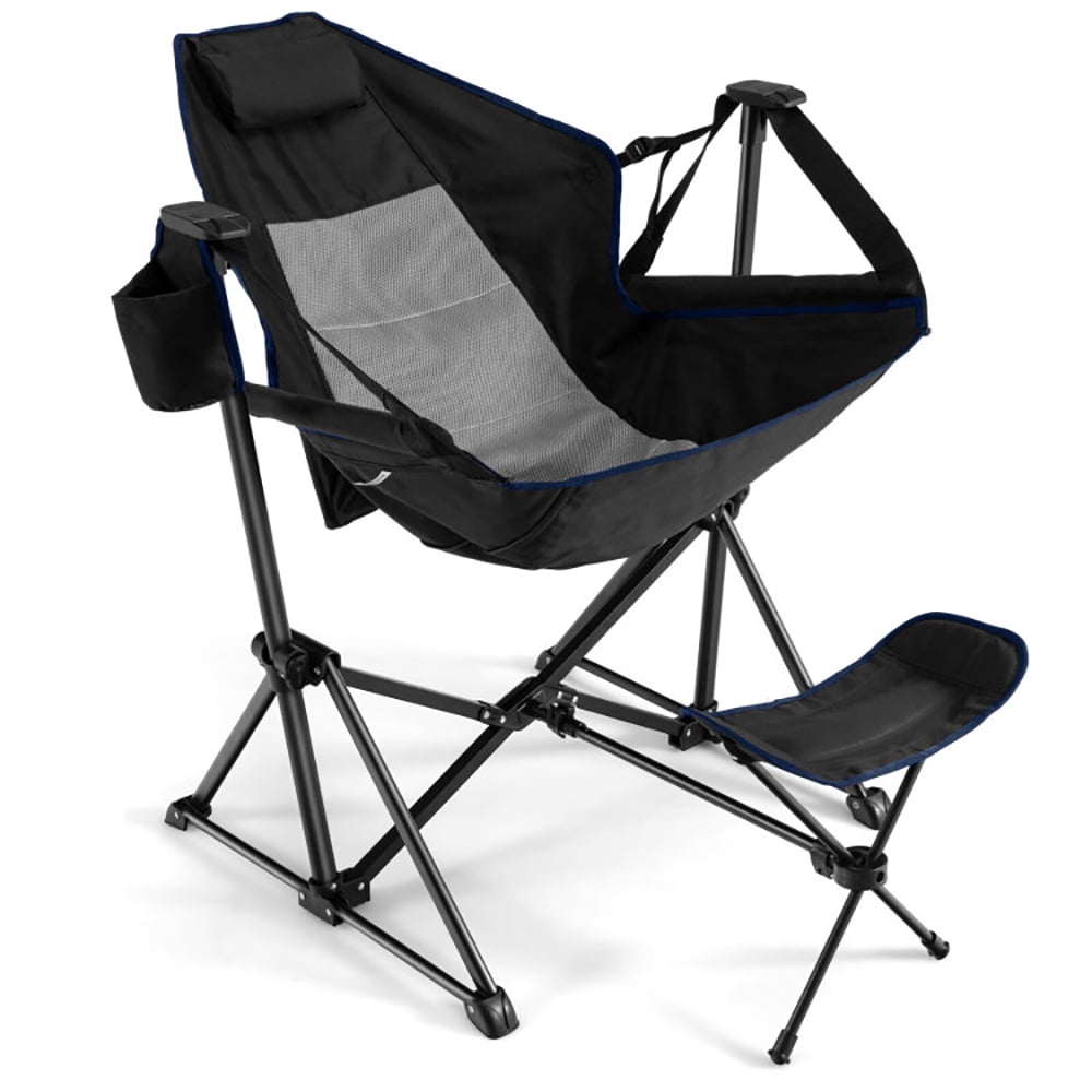 Barara King Camping Chair, Folding Beach Chair, Hammock Camping Chair with Retractable Footrest and Carrying Bag-Black