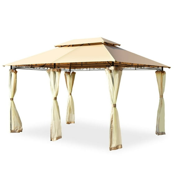 Barara King Canopy Tent, Tents for Parties, Outdoor Canopy Sun Shade Shelter, 10 Feet x 13 Feet Tent Canopy Shelter with Removable Netting Sidewall-Tan