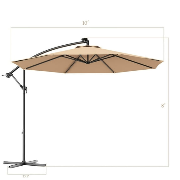 Barara King Canopy Tent, Tents for Summer, Outdoor Canopy Sun Shade Shelter, 10 Feet Patio Hanging Solar LED Umbrella Sun Shade with Cross Base-Beige