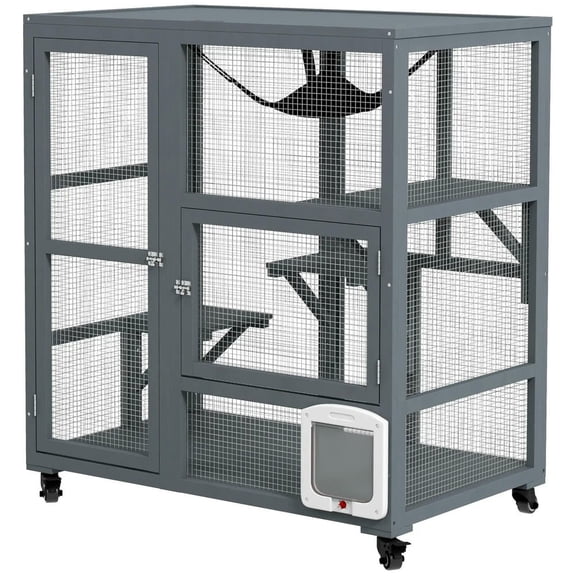 Barara King Cat Kennel Condo Shelter, Cat House,Cat House, Indoor Cat Enclosure on Wheels with Openable Top, 39"