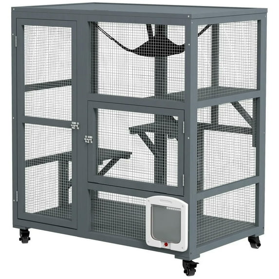 Barara King Cat Kennel Condo Shelter, Cat House,Cat House, Indoor Cat Enclosure on Wheels with Openable Top, 39"