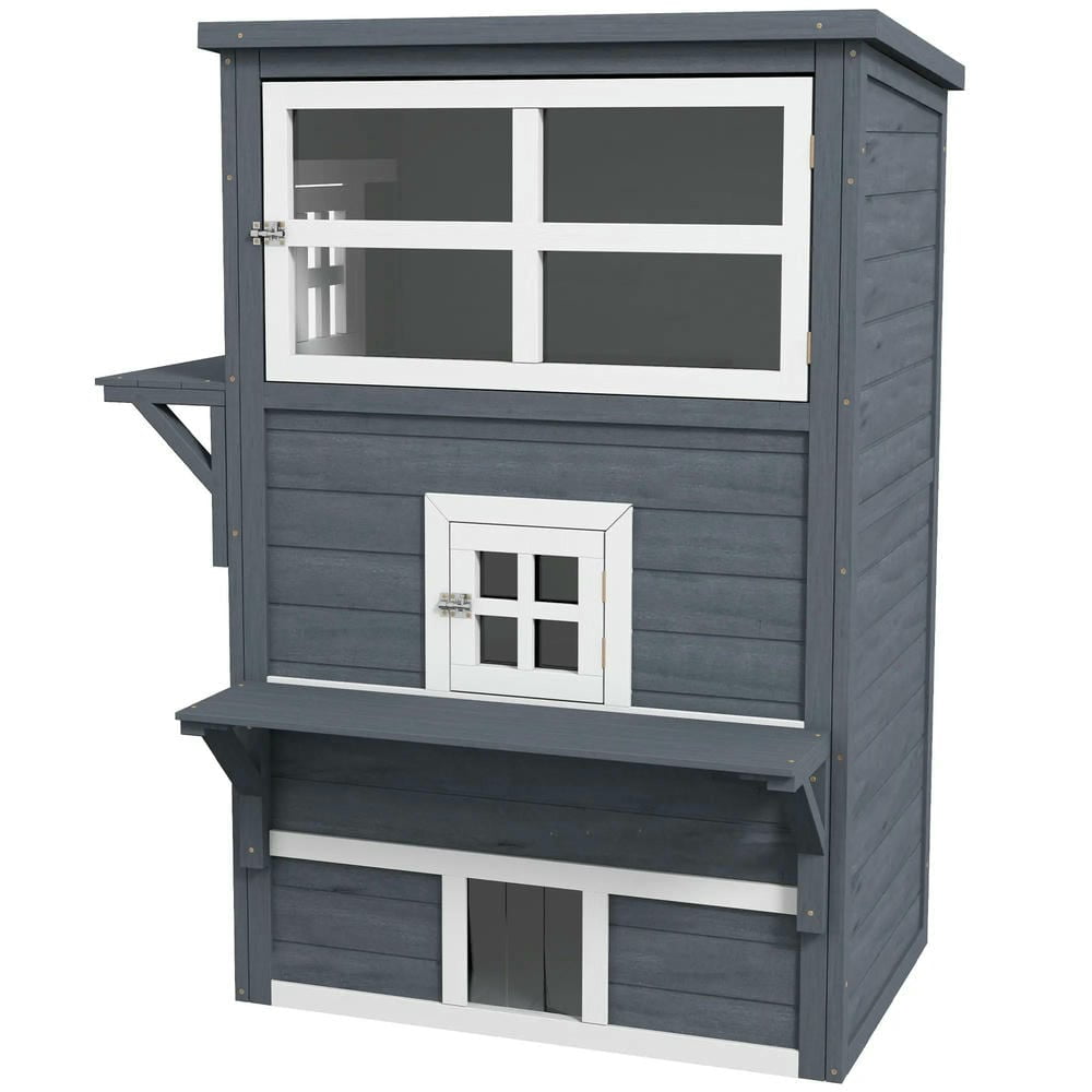 Barara King Cat Kennel Condo Shelter, Cat House,Cat House, Outdoor 3-Tier Kitty Shelter, Weather Resistant, w/ Escape Door
