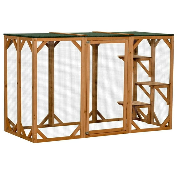 Barara King Cat Kennel Condo Shelter, Cat House,Outdoor Cat House, Catio Wooden Feral Cat Shelter, Cat Cage with Platforms, Orange
