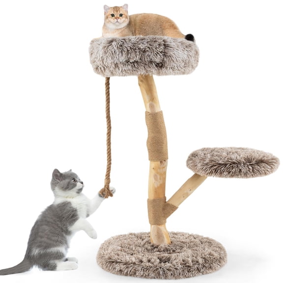 Barara King Cat Tower with Perch and Natural Jute Scratching Posts, Modern Wooden Cat Tree, Modern Cat Tower Tree for Indoor Cats, Brown