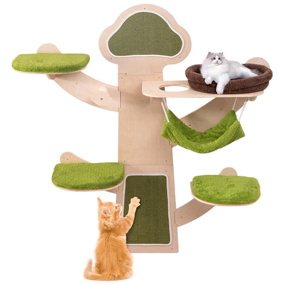 Barara King Cat Tree with Bed, Wall-Mounted Cat Tower for Indoor Cats, Cat Condo for Indoor Cats, Green