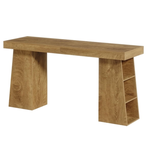 Barara King Cocktail Table with 63" Bar Height Design, Storage Shelves for Dining Room, Kitchen and Entertainment Area Pub Table, Brown