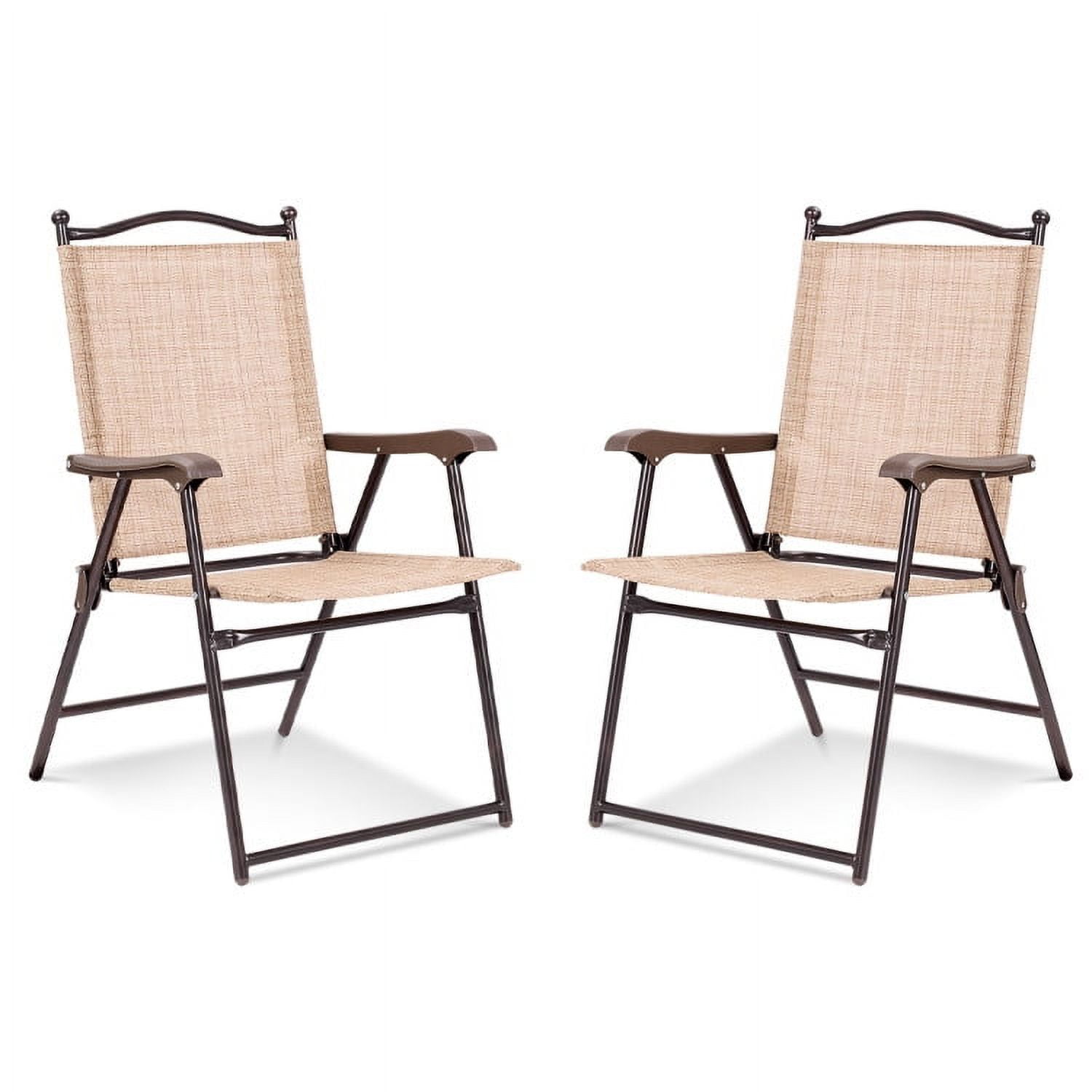 Barara King Comfortable Event Chair, Folding Chairs, Portable Patio Chairs Set of 2 Patio Folding Sling Back Camping Deck Chairs-Beige