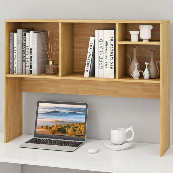 Barara King Desktop Computer Bookcase Compact Tabletop Organizer with 4 Cubbies Open Back Compartment for Home Office Study Desk Accessories Storage, Beige