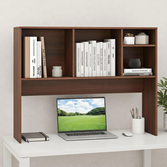 Barara King Desktop Computer Bookcase Compact Tabletop Organizer with 4 Cubbies Open Back Compartment for Home Office Study Desk Accessories Storage, Walnut