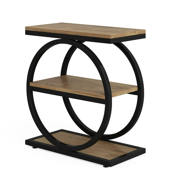 Barara King Console Table, Entryway Table, Console Sofa Table, Display Shelf,3-Tier End Table, Industrial Sofa Side Table with Round Metal Frame, Beige