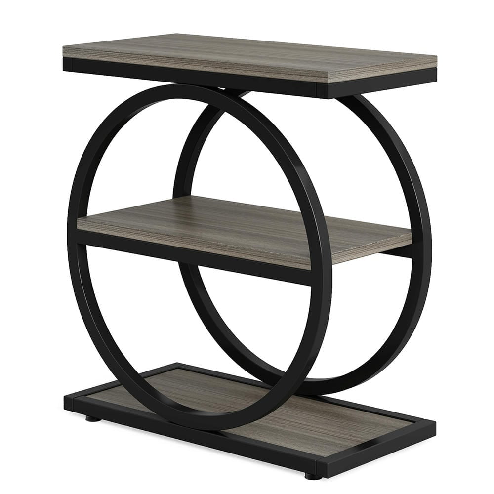 Barara King Console Table, Entryway Table, Console Sofa Table, Display Shelf,3-Tier End Table, Industrial Sofa Side Table with Round Metal Frame, Gray