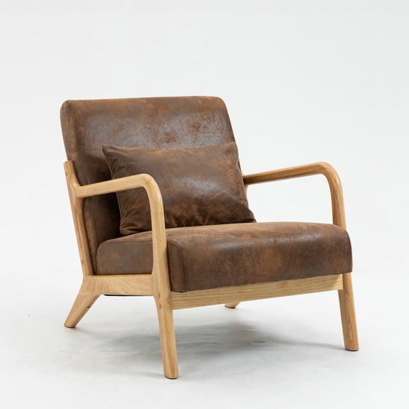 Barara King Contemporary Accent Chair with Solid Wood Structure & Waist Pillow for Home Office, Parlor with Tufted Fabric Seat, Brown