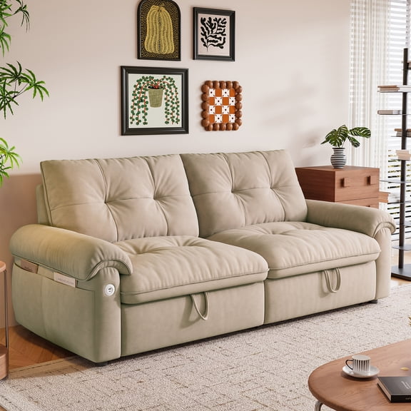 Barara King Convertible Sofa Bed with 2-in-1 Multi-Functional, Sleeper Bed with Made of Modern Corduroy Fabric for Living Rooms, Bedrooms, Apartments and Small Spaces, Brown