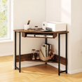 thumbnail image 1 of Barara King Corner Desk, Computer Desk, Computer Corner Workstation,Triangle Corner Desk with Charging Station Keyboard Tray and Storage Shelf-Rustic Brown, 1 of 7