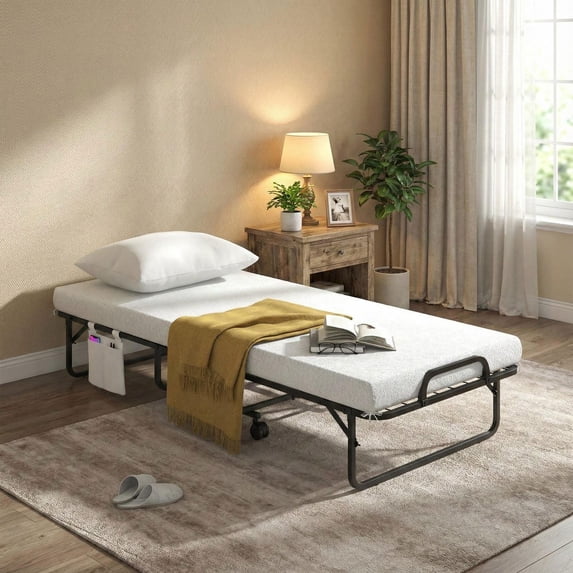 Barara King Cot Size Folding Bed with Memory Foam Mattress and Pillow