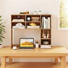 Barara King Desktop Bookshelf Tabletop Organizer with 7 Open Cubbies 3 Adjustable Shelves for Home Office Study Desk Supplies Storage Furniture, Natural