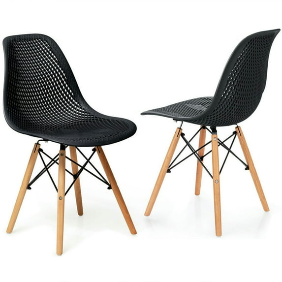 Resenkos Dining Chairs, Kitchen Chairs Trattoria Chairs,2 Pcs Modern Plastic Hollow Chair Set with Wood Leg-Black
