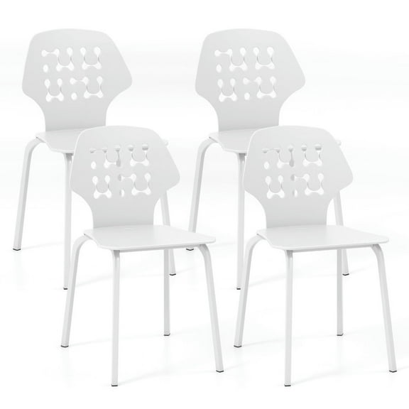Resenkos Dining Chairs, Kitchen Chairs Trattoria Chairs,Set of 4 Metal Dining Chair with Hollowed Backrest and Metal Legs-White