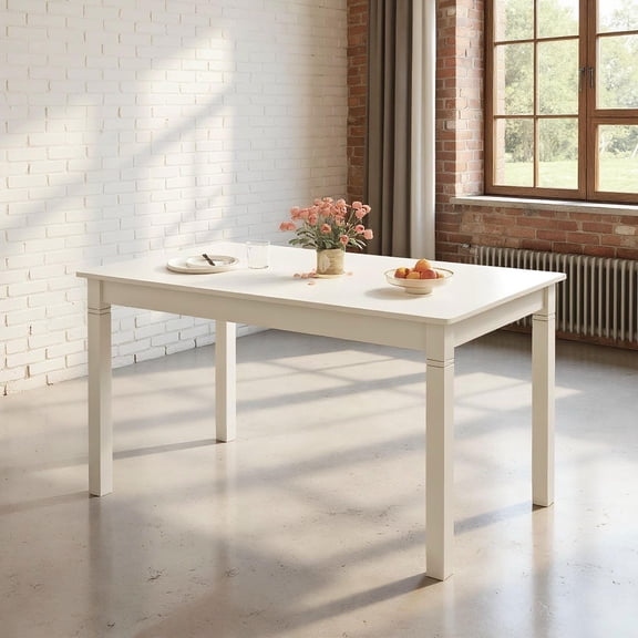 Barara King Dining Room Table, 48-Inch Wooden Dining Table for 4 People Rectangular Kitchen Table with Rubber Wood Legs-Cream White
